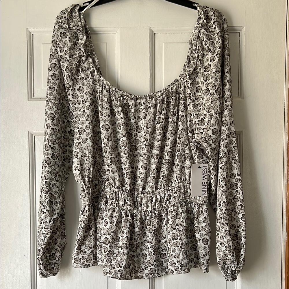 Nine West Black and White Blouse Elegant Top
